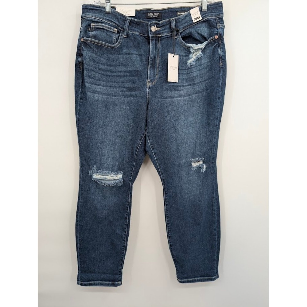 Judy Blue High Waist Distressed Boyfriend Jeans Blue Med Wash NWT Women's sz 18W